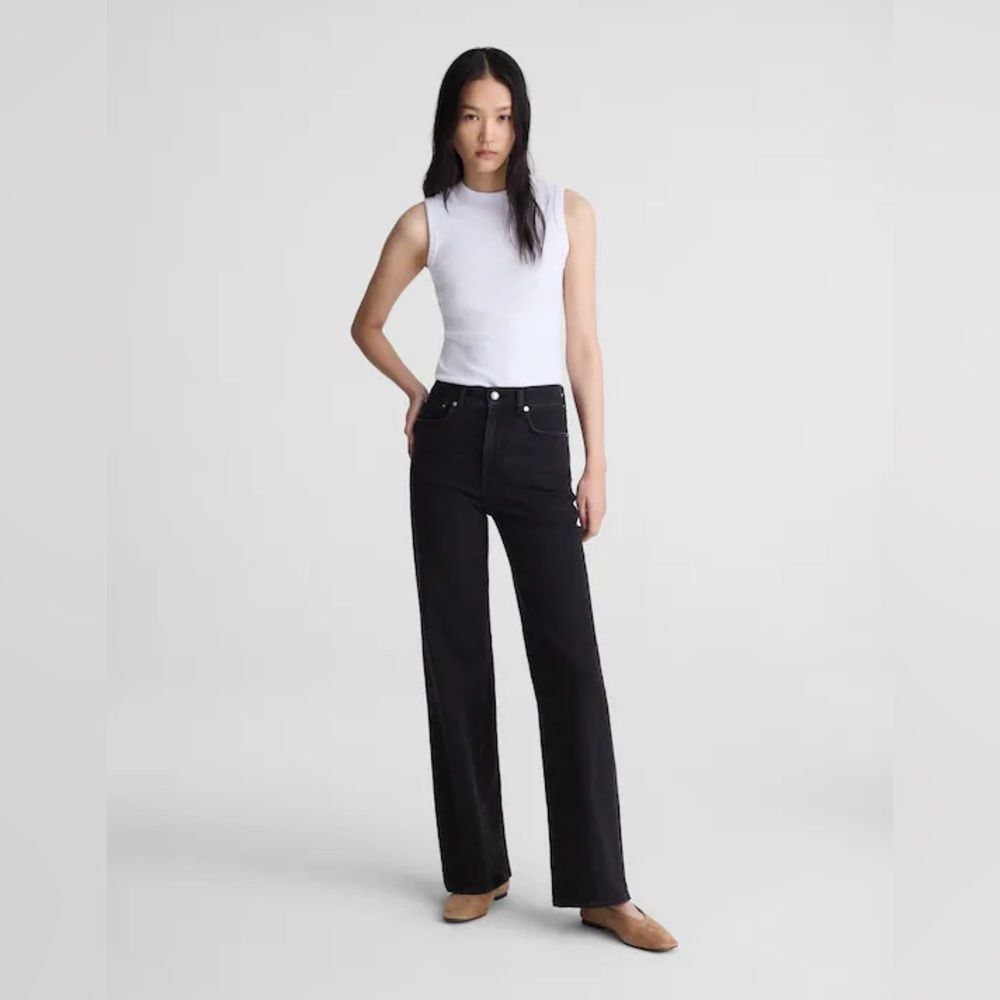 Madewell The Petite Wide Leg Jean in Super Stretch in Black Size 24P Womens New